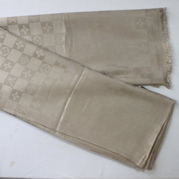 Louis Vuitton Stole Shawl Wrap 65% Cashmere 35% Silk Light Gold Used - Picture 3 of 5